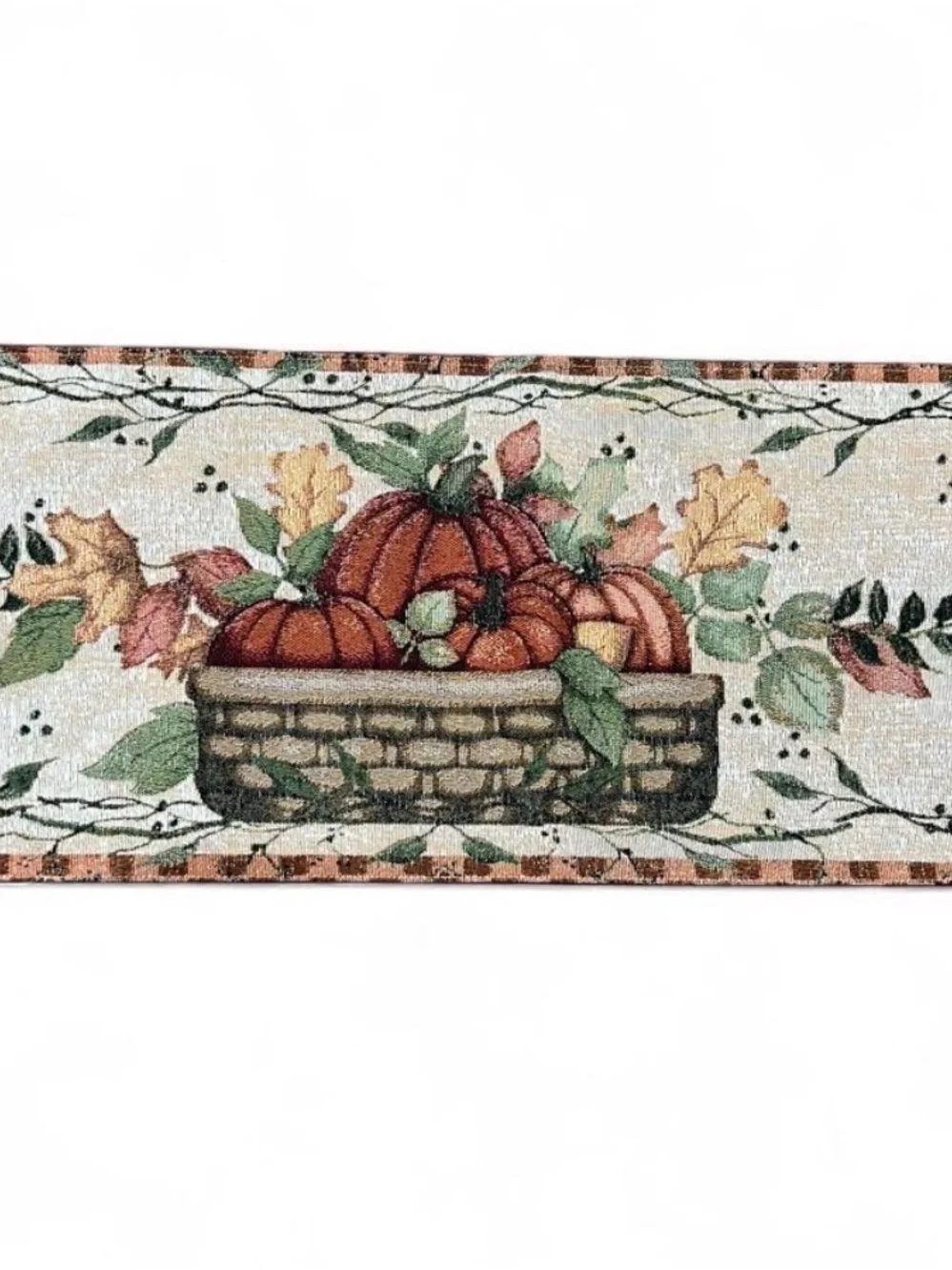 Autumn Harvest Pumpkin Basket Table Runner - Cream & Brown